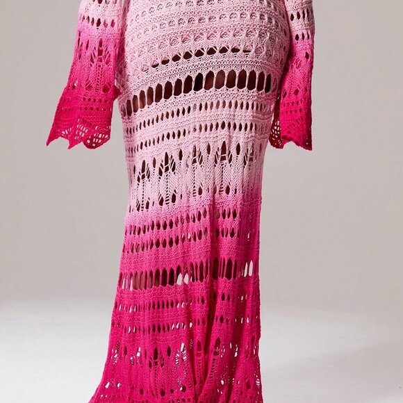 Multicolor Sexy Women's Crochet Ombre Fishtail Hem Sweater Maxi Skirt - Picture 4 of 6